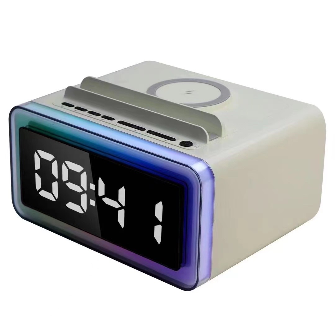 New Wireless Charger Mobile Phone Stand Bluetooth Speaker Rgb Clock Alarm Clock Small Speaker Led Atmosphere Light Bluetooth Speaker P14 Application Scenario