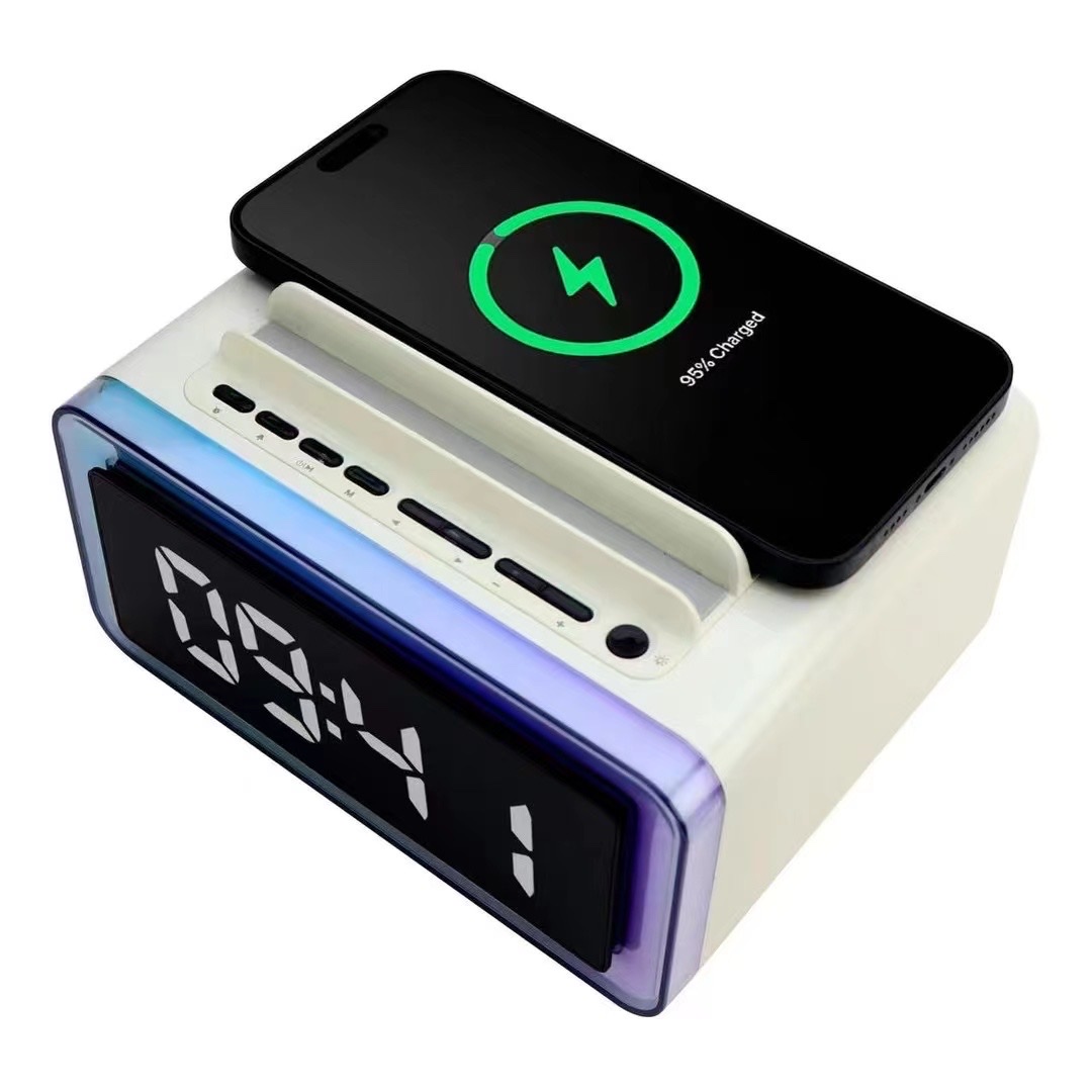 New Wireless Charger Mobile Phone Stand Bluetooth Speaker Rgb Clock Alarm Clock Small Speaker Led Atmosphere Light Bluetooth Speaker P14 details Picture