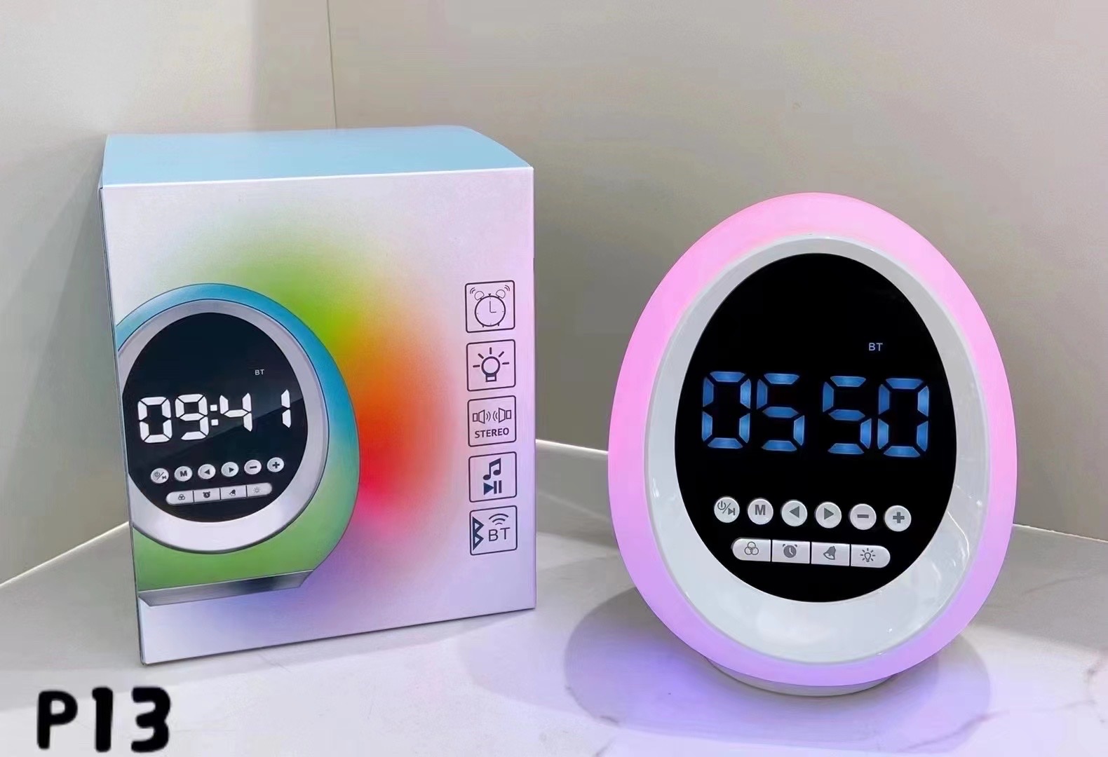 New cross-border digital display ambient light, Bluetooth speaker, multi-functional clock, alarm clock, colorful audio system, bestseller with clock P13 detail image 8