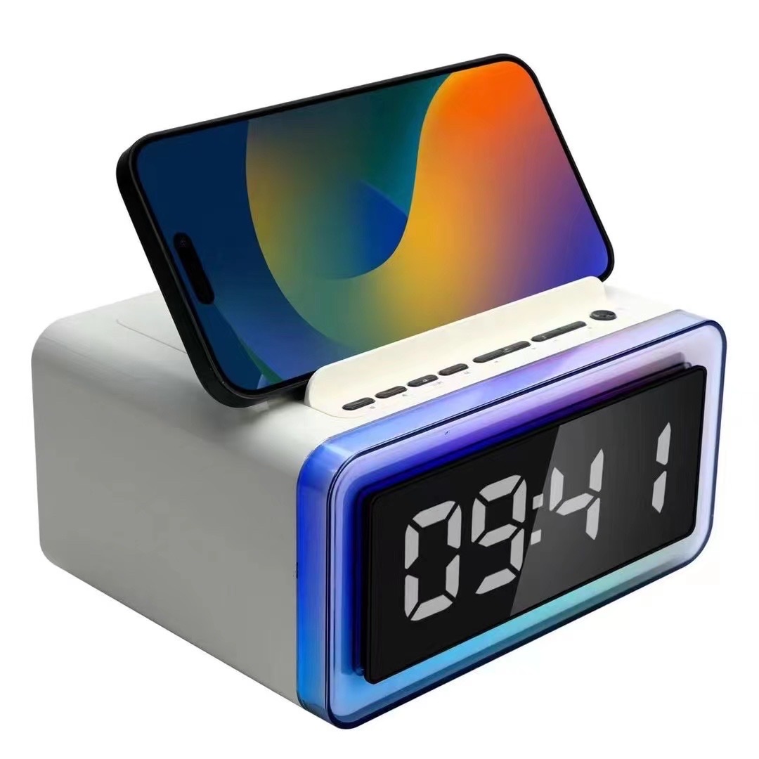 New Wireless Charger Mobile Phone Stand Bluetooth Speaker Rgb Clock Alarm Clock Small Speaker Led Atmosphere Light Bluetooth Speaker P14