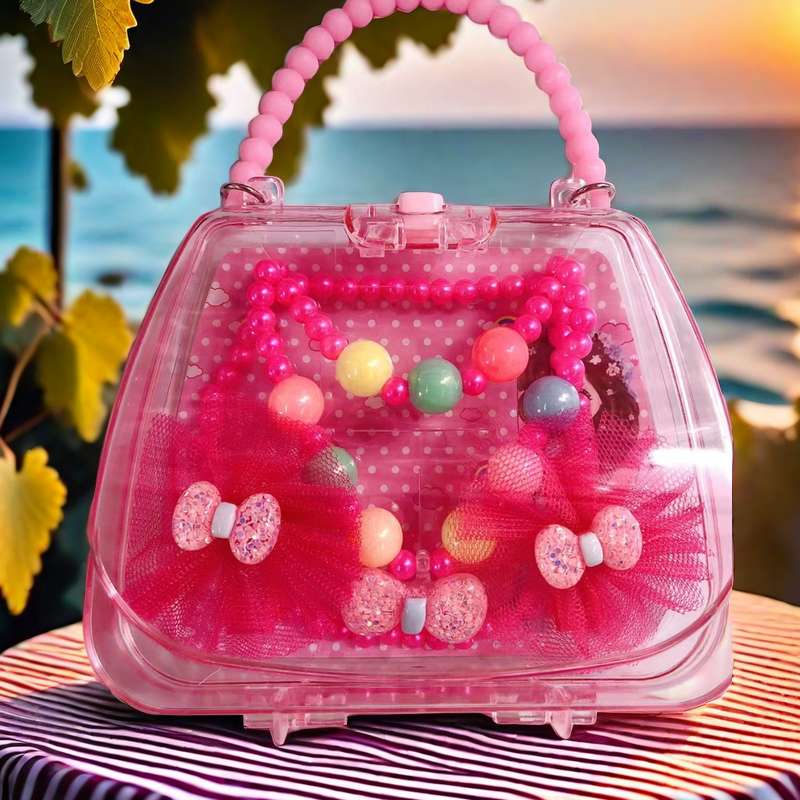 Children's jewelry, heart-shaped necklace and ring set, fashionable, cute and safe, made of material that won't hurt hands. For more products, you can consult at store A2-3113, 13957918239 Specification image