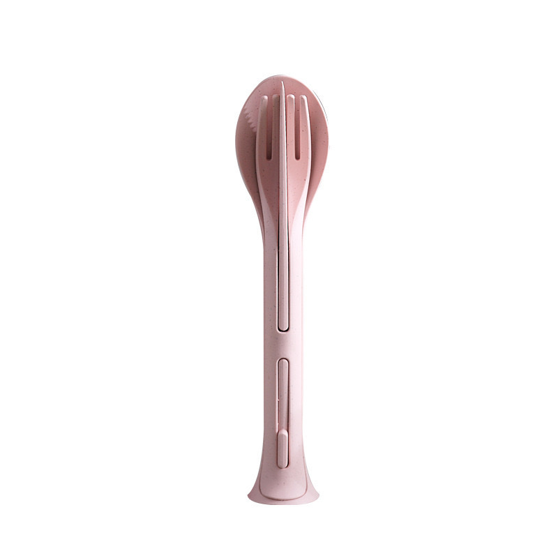 Wheat Straw Environmental Protection Material Three-In-One Portable Knife, Fork And Spoon Set Household Goods Plastic Spoon And Fork Integrated Design Wheat Color Western Food Tableware Set Light And Practical undefined