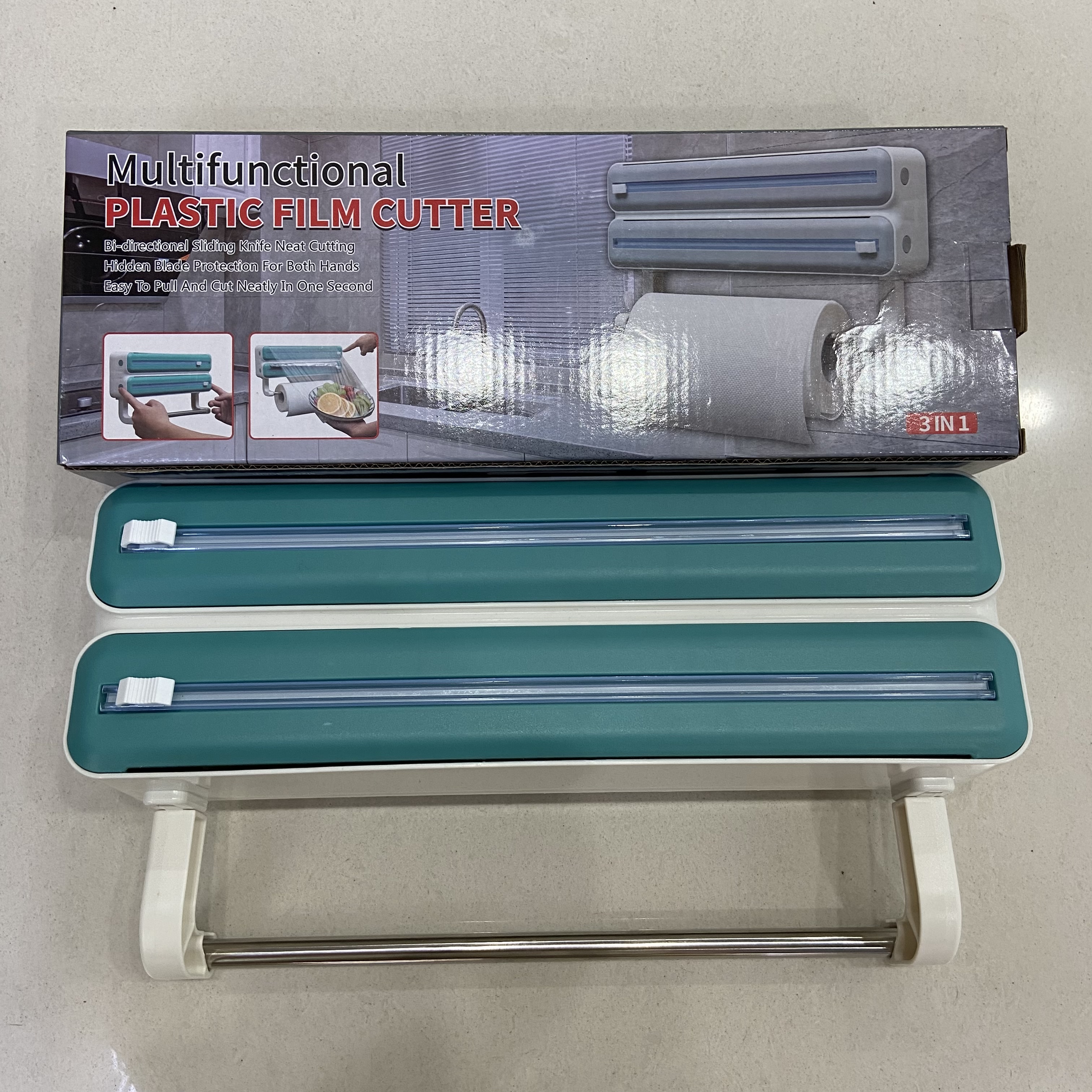 Kitchen Plastic Wrap Cutter Multi-Functional Storage Cutting Box Baking Paper Tinfoil Double Layer Plastic Wrap Divider details Picture