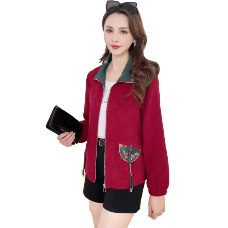 The new collection for Spring and Autumn 2024 is now available. It features a red long-sleeved women's top with Chinese style elements, a simple yet fashionable design with exquisite details