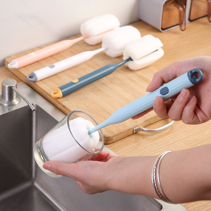 可拆卸清洁刷家用奶瓶刷保温杯清洗刷 杯口清洁刷子长柄海绵杯刷产品图