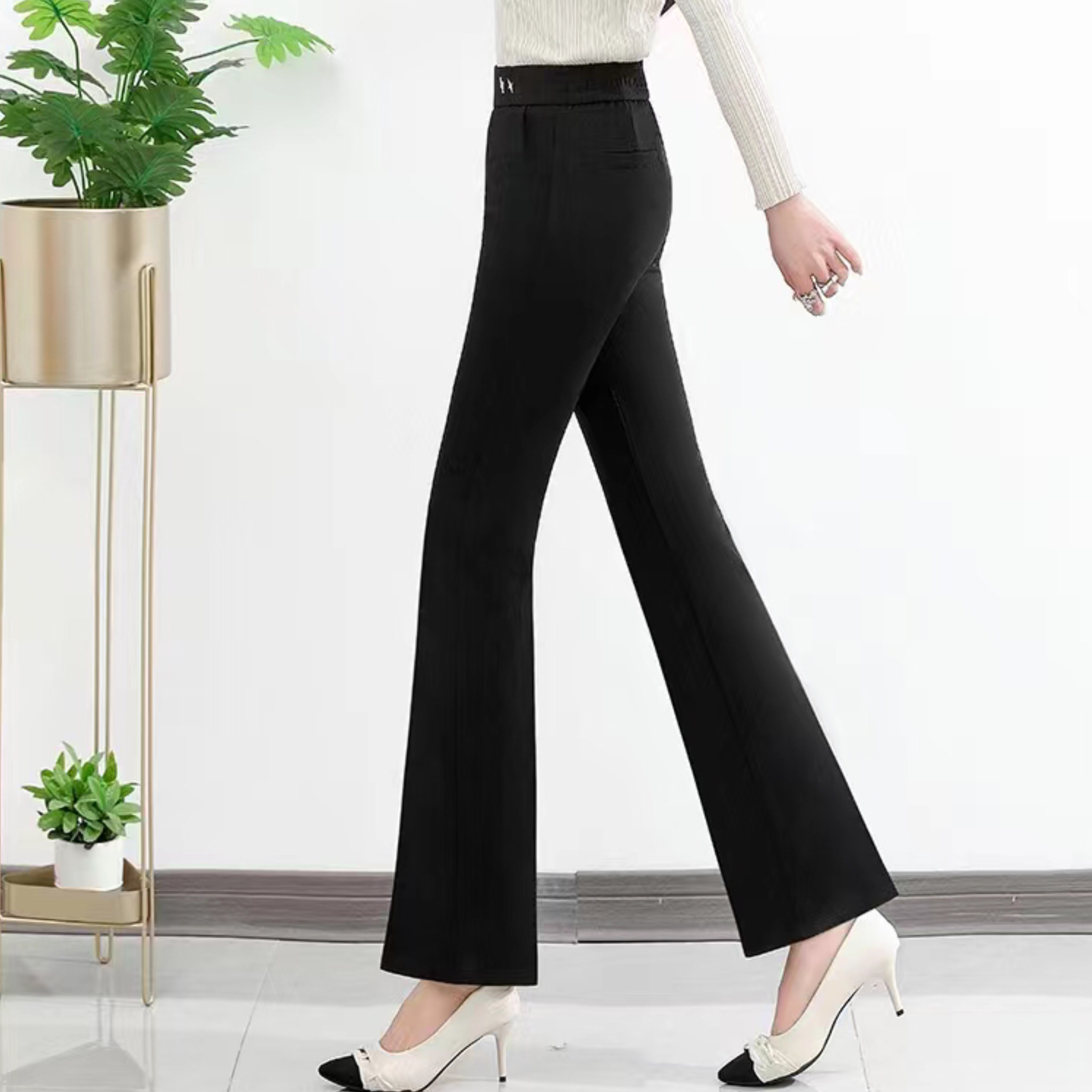 New arrivals for Spring and Autumn 2024: Black women's trousers with a slightly flared and slimming style, a fashionable and trendy look