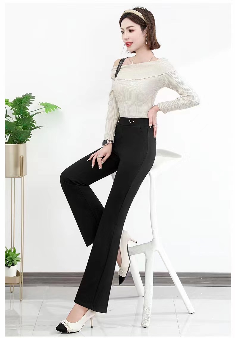 New arrivals for Spring and Autumn 2024: Black women's trousers with a slightly flared and slimming style, a fashionable and trendy look Specification image