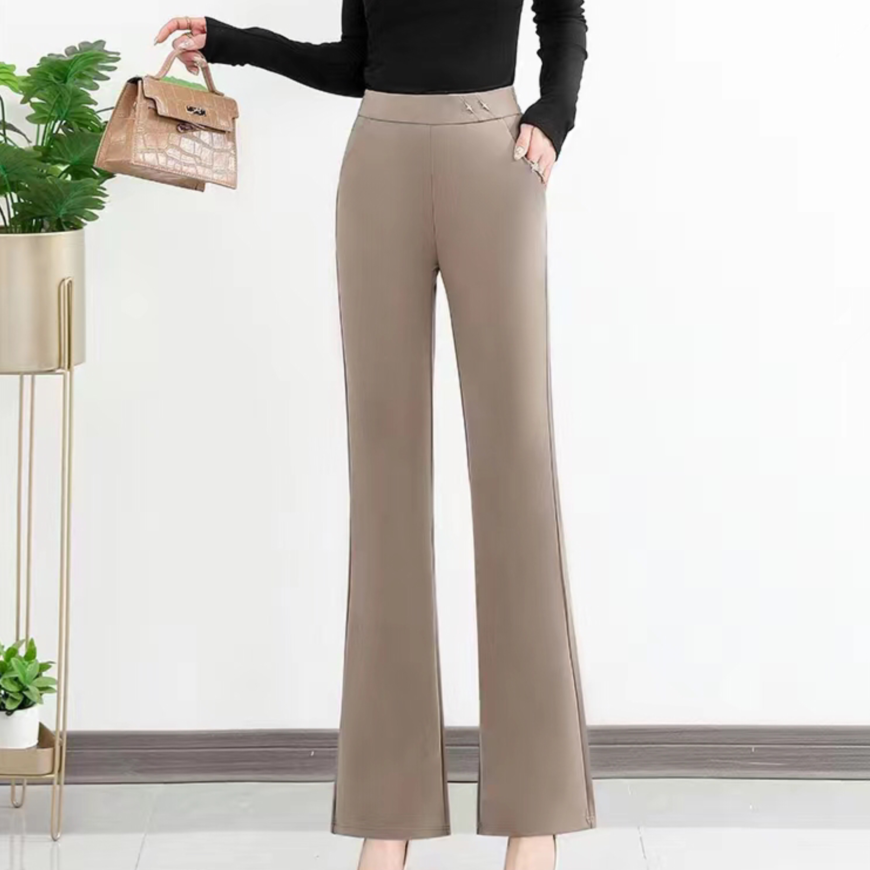 New arrivals for Spring and Autumn 2024: Khaki women's pants, slightly flared slimming pants, a fashionable and trendy style