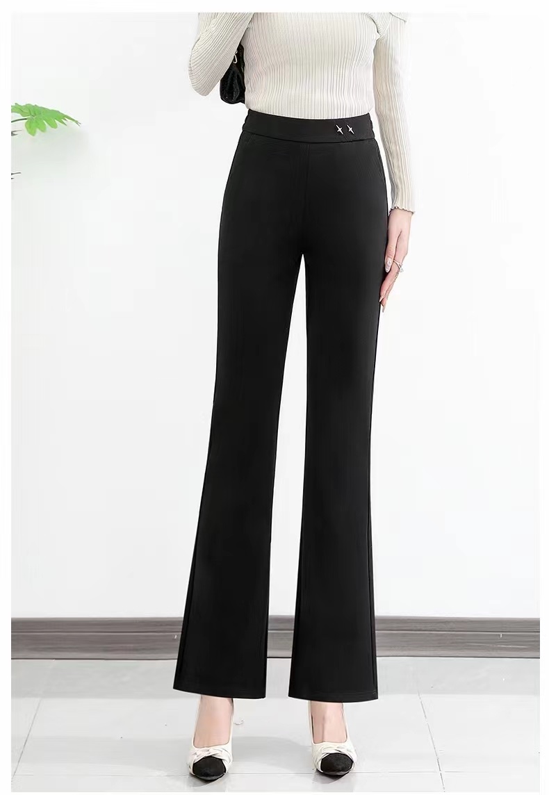 New arrivals for Spring and Autumn 2024: Black women's trousers with a slightly flared and slimming style, a fashionable and trendy look details Picture