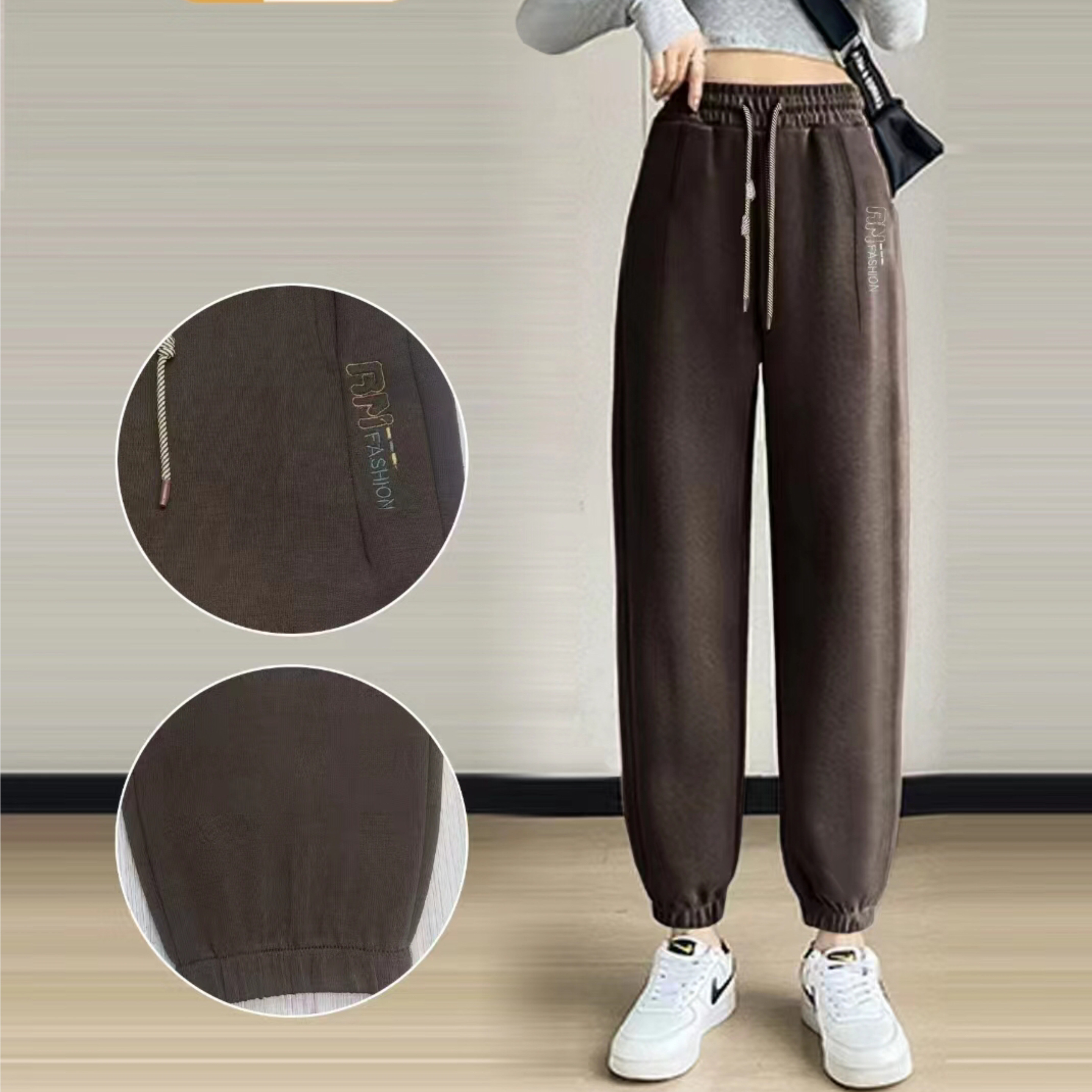 New arrivals for Spring and Autumn 2024: Coffee-colored women's sportswear and casual pants, a fashionable and trendy style