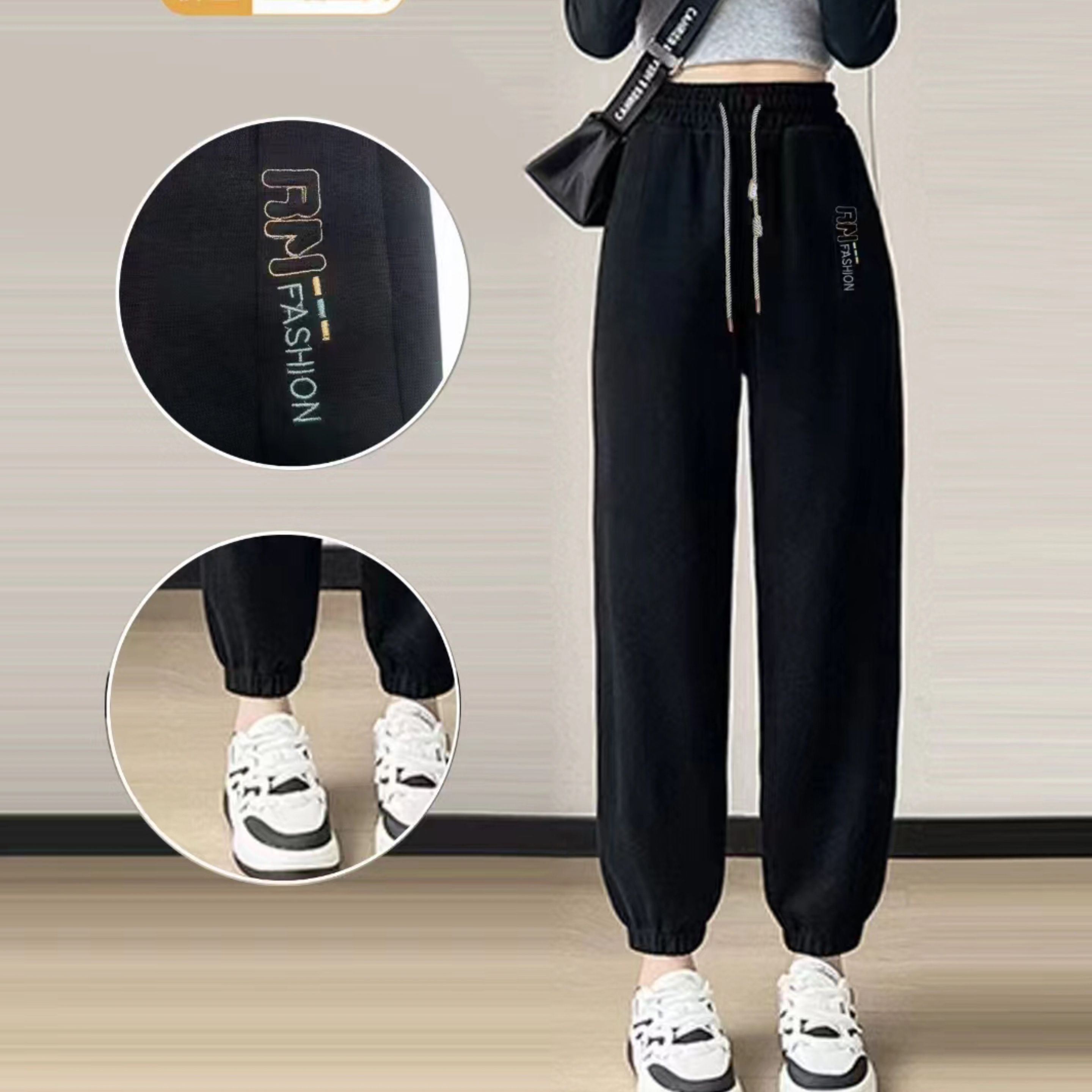 New arrivals for Spring and Autumn 2024: Grey and black women's sportswear and casual pants, a fashionable and trendy style
