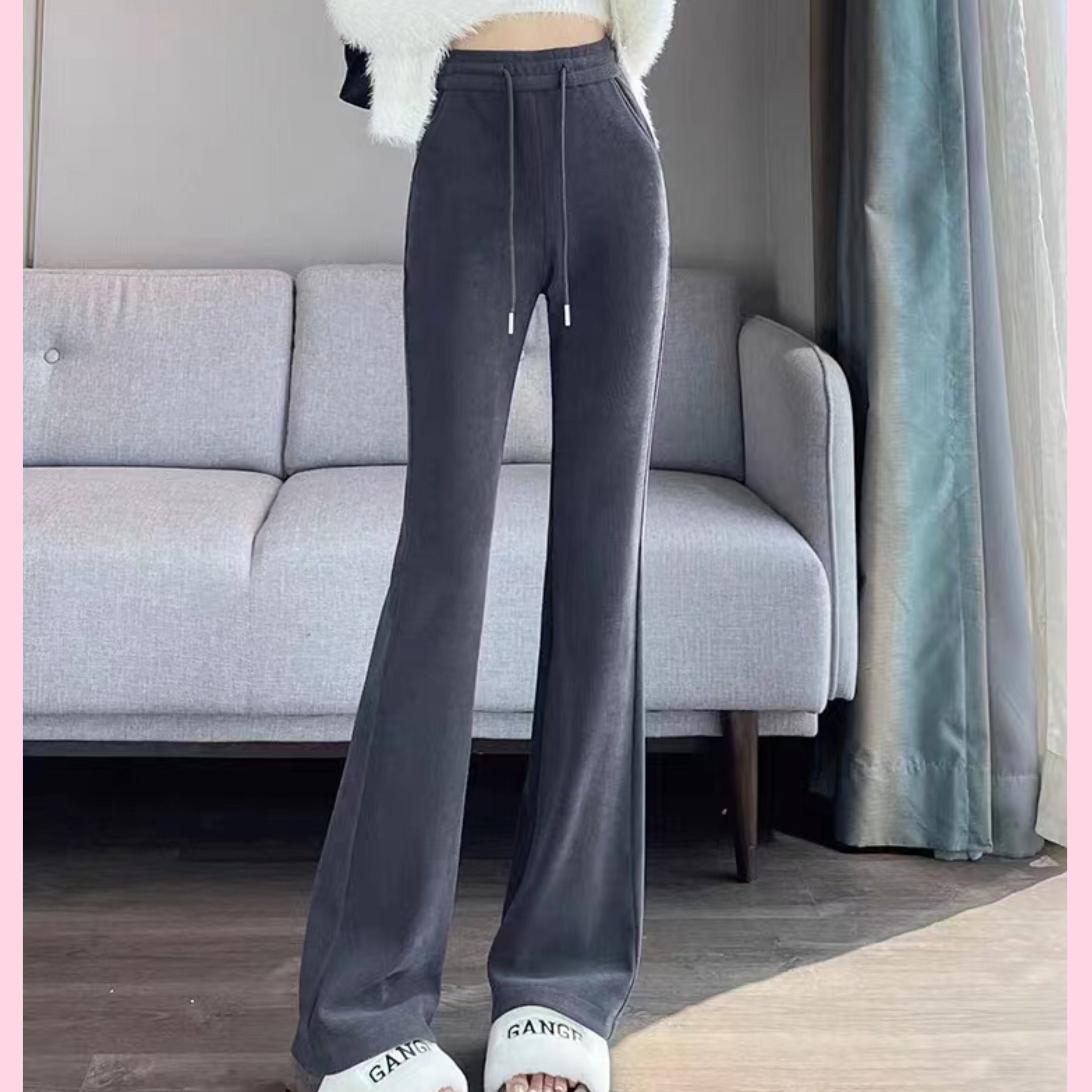 New arrivals for Spring and Autumn 2024: Black and gray women's trousers, slightly flared and slimming, a fashionable and trendy style