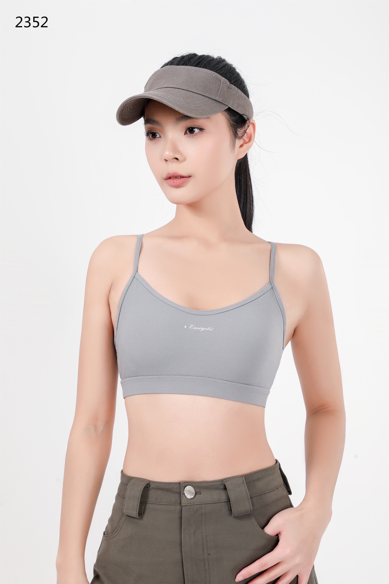 2352 Latex Fixed Cup Polyamide High Elastic Fine Rib Pilates Exercise Yoga Back Bra (M L 2) undefined