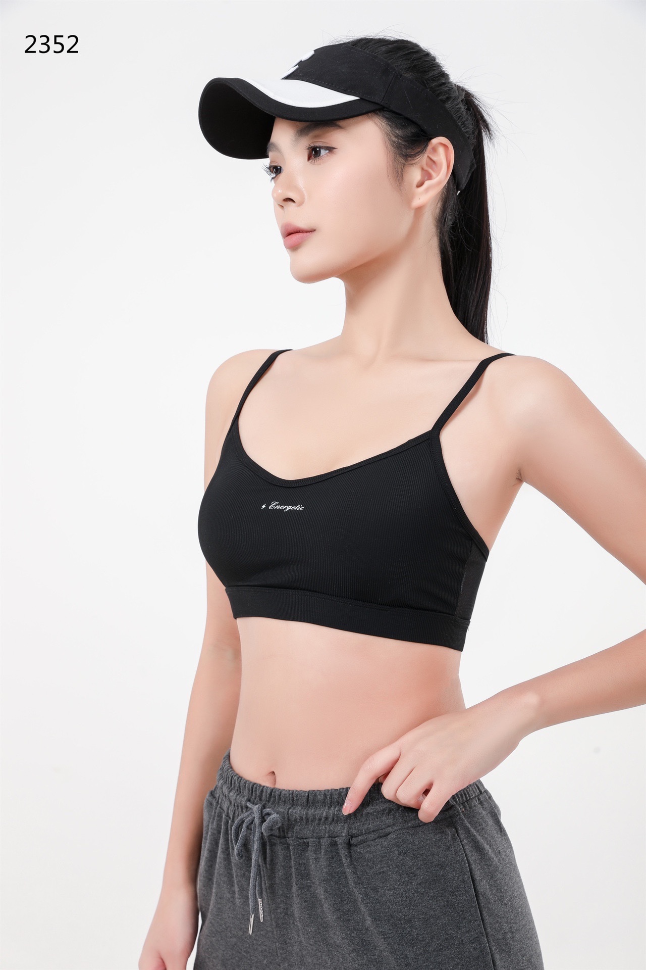 2352 Latex Fixed Cup Polyamide High Elastic Fine Rib Pilates Exercise Yoga Back Bra (M L 2) Item Picture