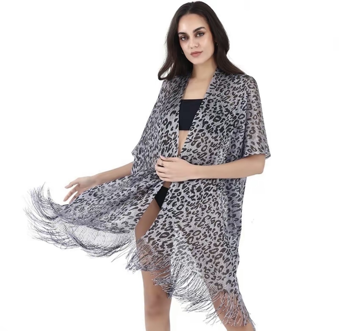 Cross Border Pop Filigree Polyester Print Knit Shawl Belt Thin Sun Protection Shawl Fringed Beach Shawl Specification drawing