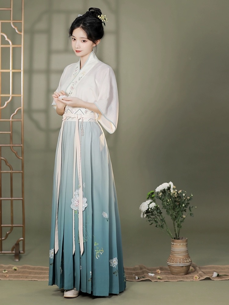 淡如菊 清水溪汉初宋制改良日常汉服女中国风长袖上衣褶裙春秋汉服汉服中国风汉服成人细节图