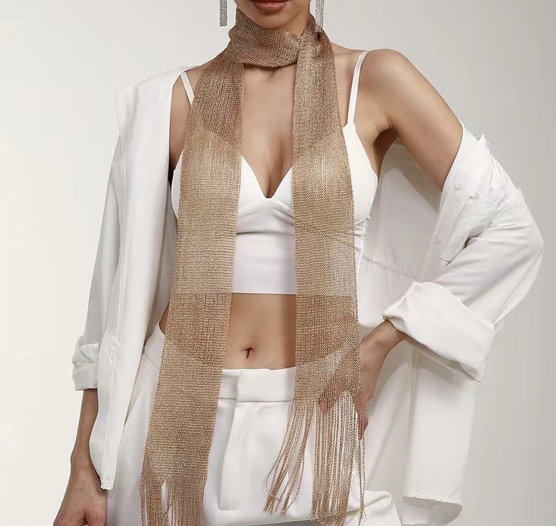 Cross-Border Spring And Autumn Decoration Bright Silk Flow Plate Small Scarf Thin Narrow Long Thin Neck full figure
