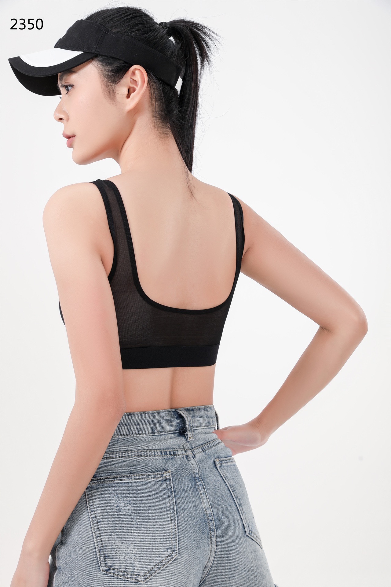 2350 Latex Fixed Cup Pilates Exercise Yoga Nylon High Elastic Fine Rib Casual Back Bra (M L 2) Specification drawing