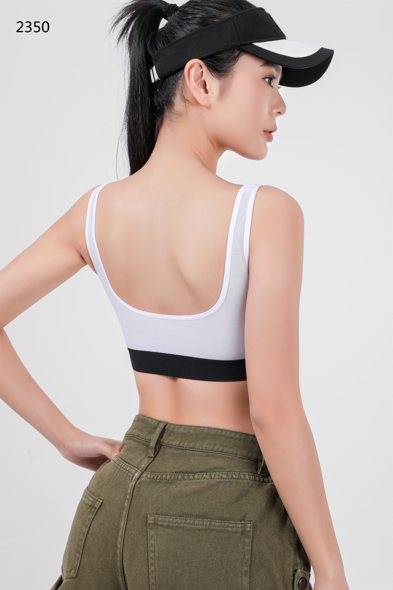 2350 Latex Fixed Cup Pilates Exercise Yoga Nylon High Elastic Fine Rib Casual Back Bra (M L 2) Specification drawing