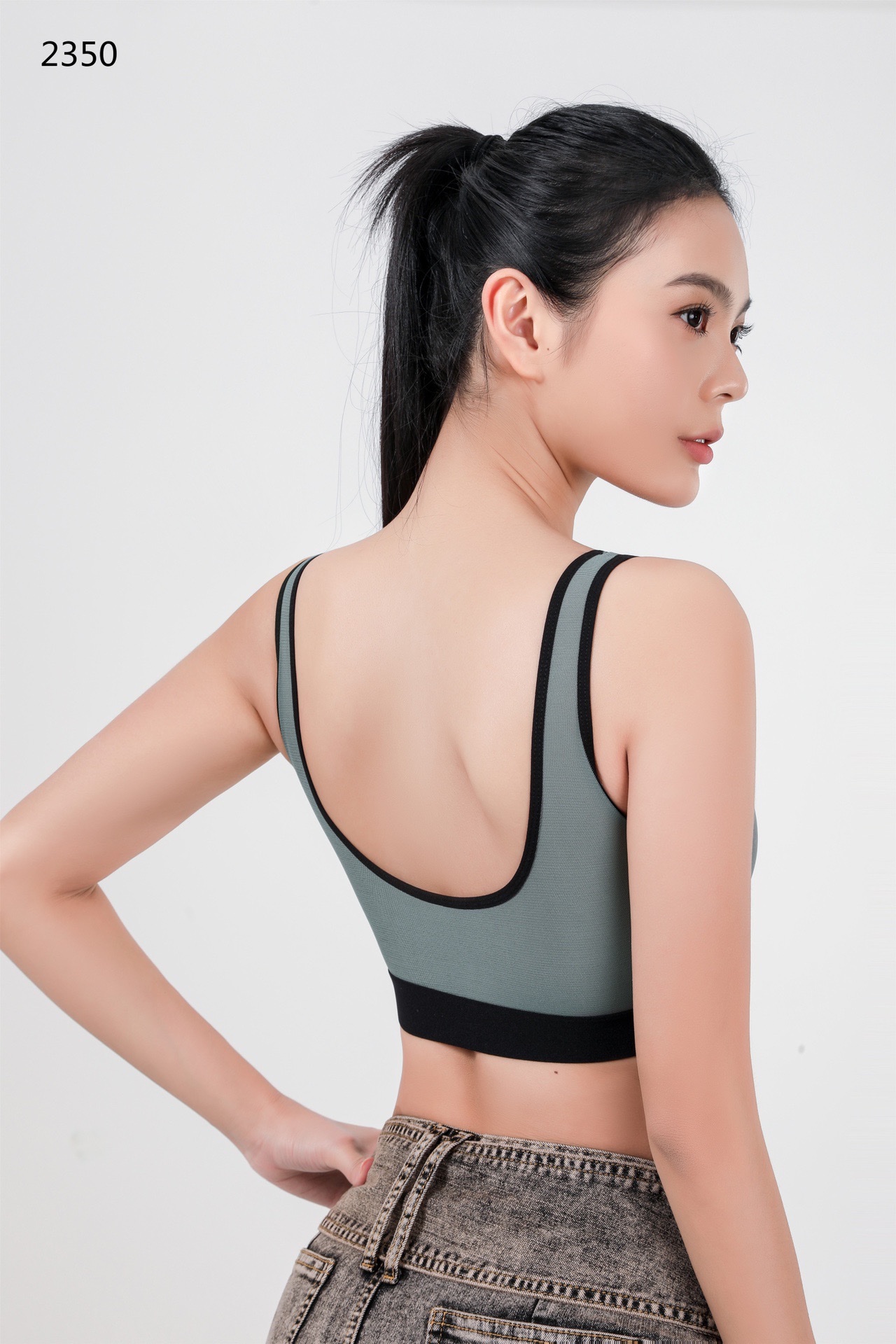 2350 Latex Fixed Cup Pilates Exercise Yoga Nylon High Elastic Fine Rib Casual Back Bra (M L 2) undefined