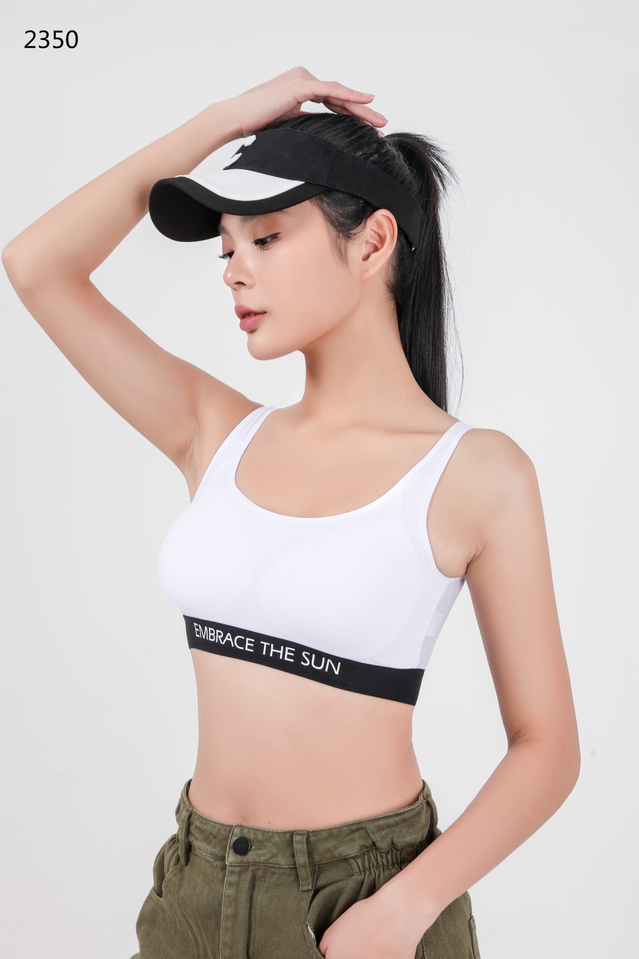 2350 Latex Fixed Cup Pilates Exercise Yoga Nylon High Elastic Fine Rib Casual Back Bra (M L 2) Item Picture