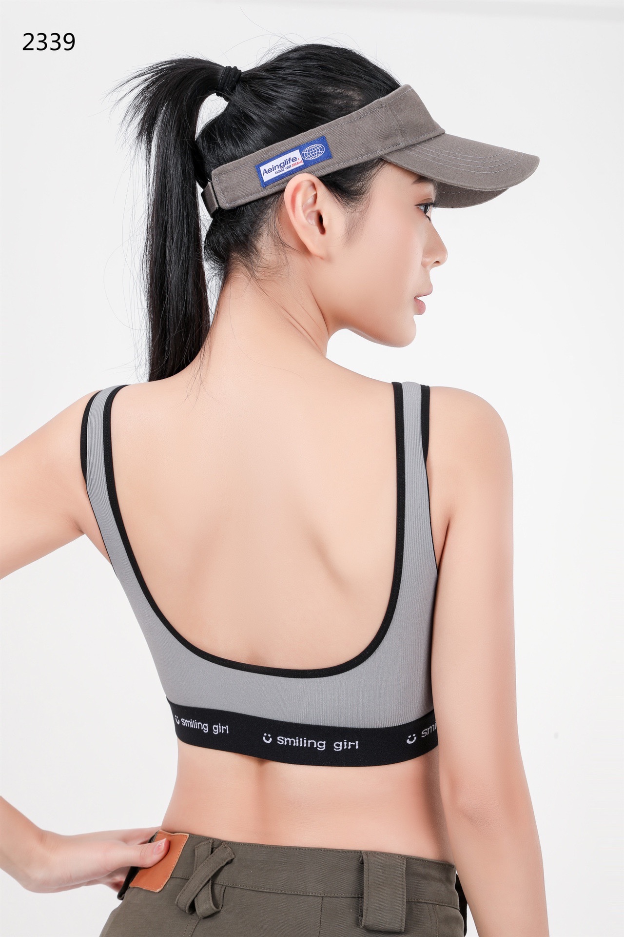 2339 Latex Fixed Cup Pilates Exercise Yoga Nylon High Elastic Fine Rib Casual Back Bra (M L 2) undefined