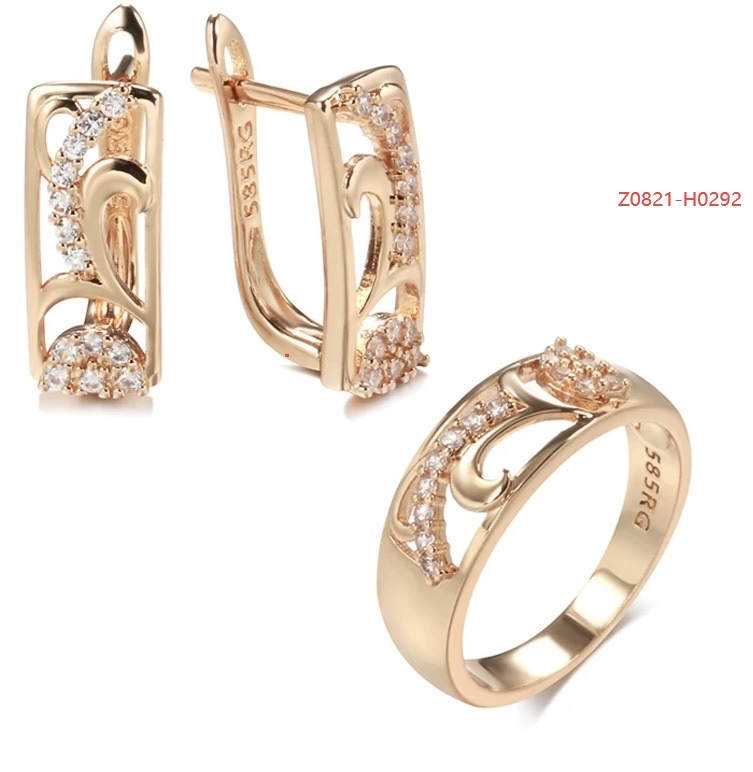 Gulkina's new set of micro-inlaid zircon earrings and rings, featuring 585 rose gold women's jewelry, has entered trade with Europe, America and Russia
