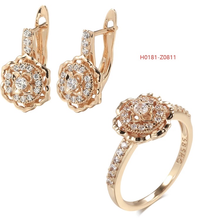 Gulkina's new 585 rose gold 18k gold zircon earrings, rings, pendants, necklaces, European, American and Russian women's accessories set and jewelry set detail image 1