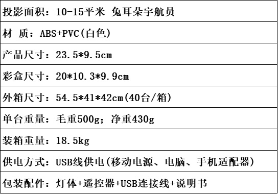 太空兔投影灯宇航员星空氛围灯满天星遥控蓝牙音响桌面氛围灯详情图2