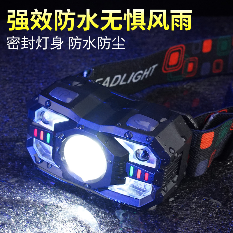 新款LED感应红光钓鱼头灯 迷你USB内置电池多功能轻型COB强光头灯产品图