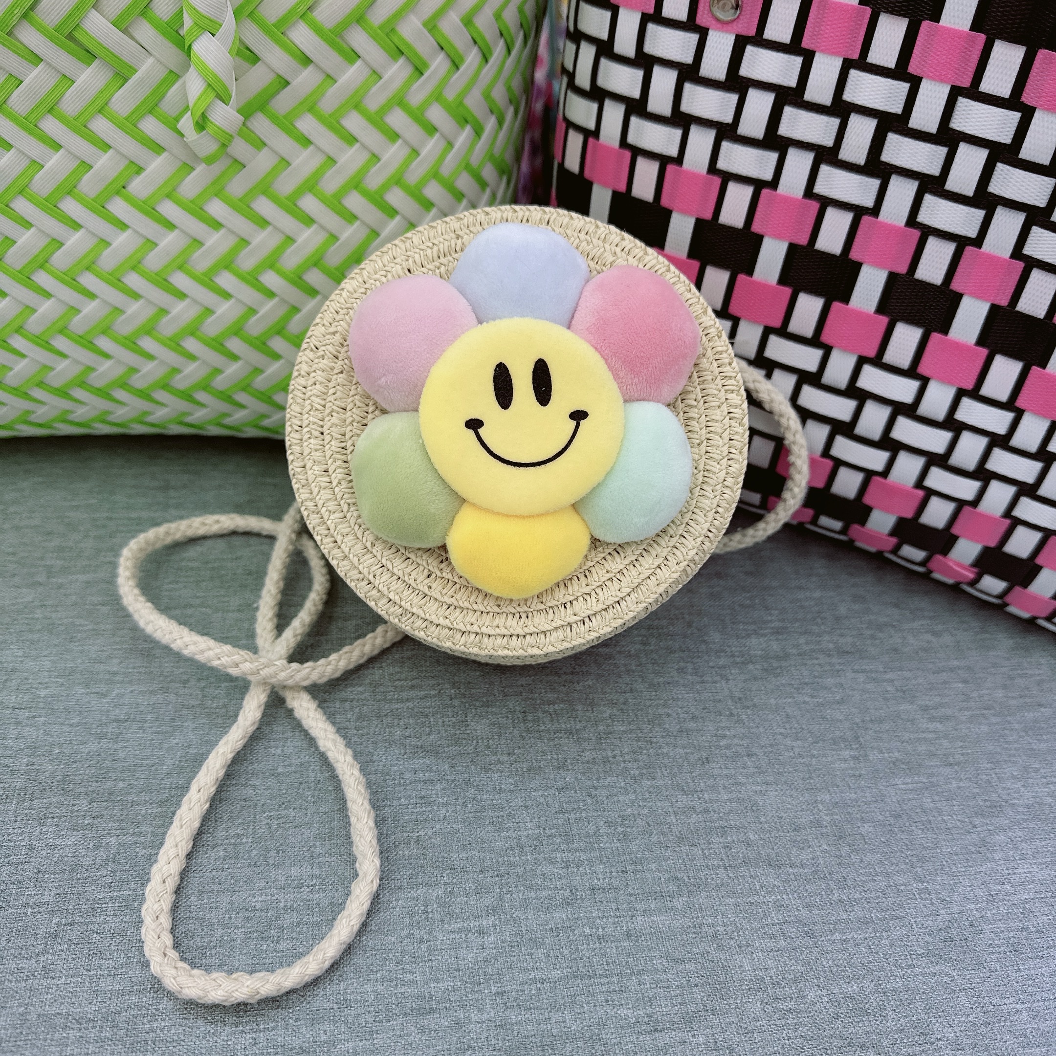 Summer new straw woven bags, straw bag woven bags, coin purse, children's small bags, key bags, crossbody mini beach bags, small round bags Specification image