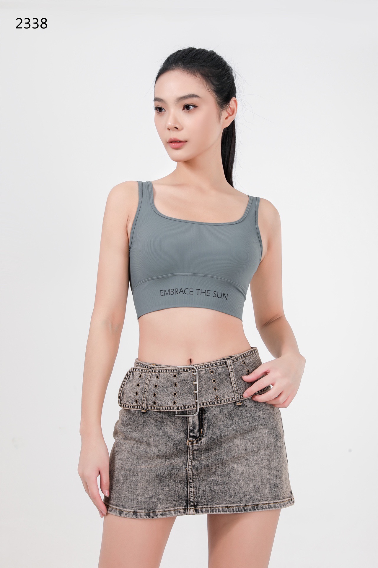 2338 Thousand Change Latex Fixed Cup Nylon High Elastic Fine Ribbed Casual Back Bra (M L Two Size) Specification drawing