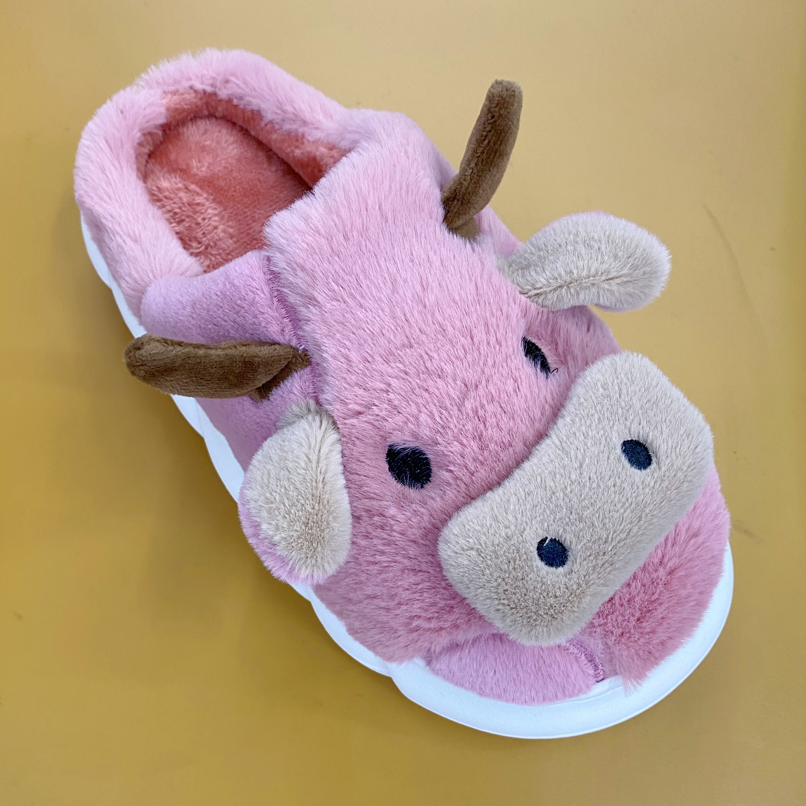 卡通居家棉拖鞋工艺拖鞋奶牛款毛绒保暖拖鞋，秋冬季穿详情图2