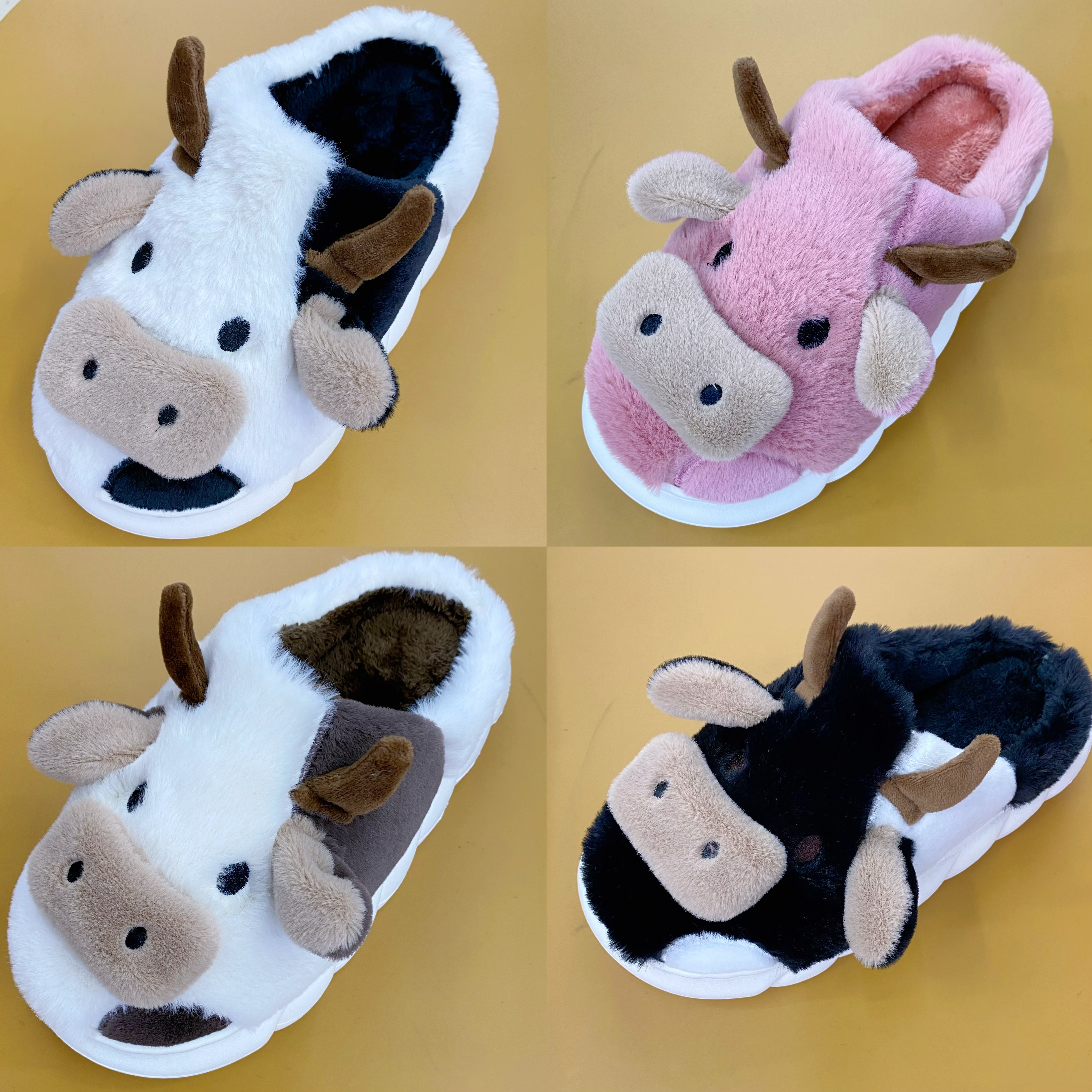 卡通居家棉拖鞋工艺拖鞋奶牛款毛绒保暖拖鞋，秋冬季穿产品图