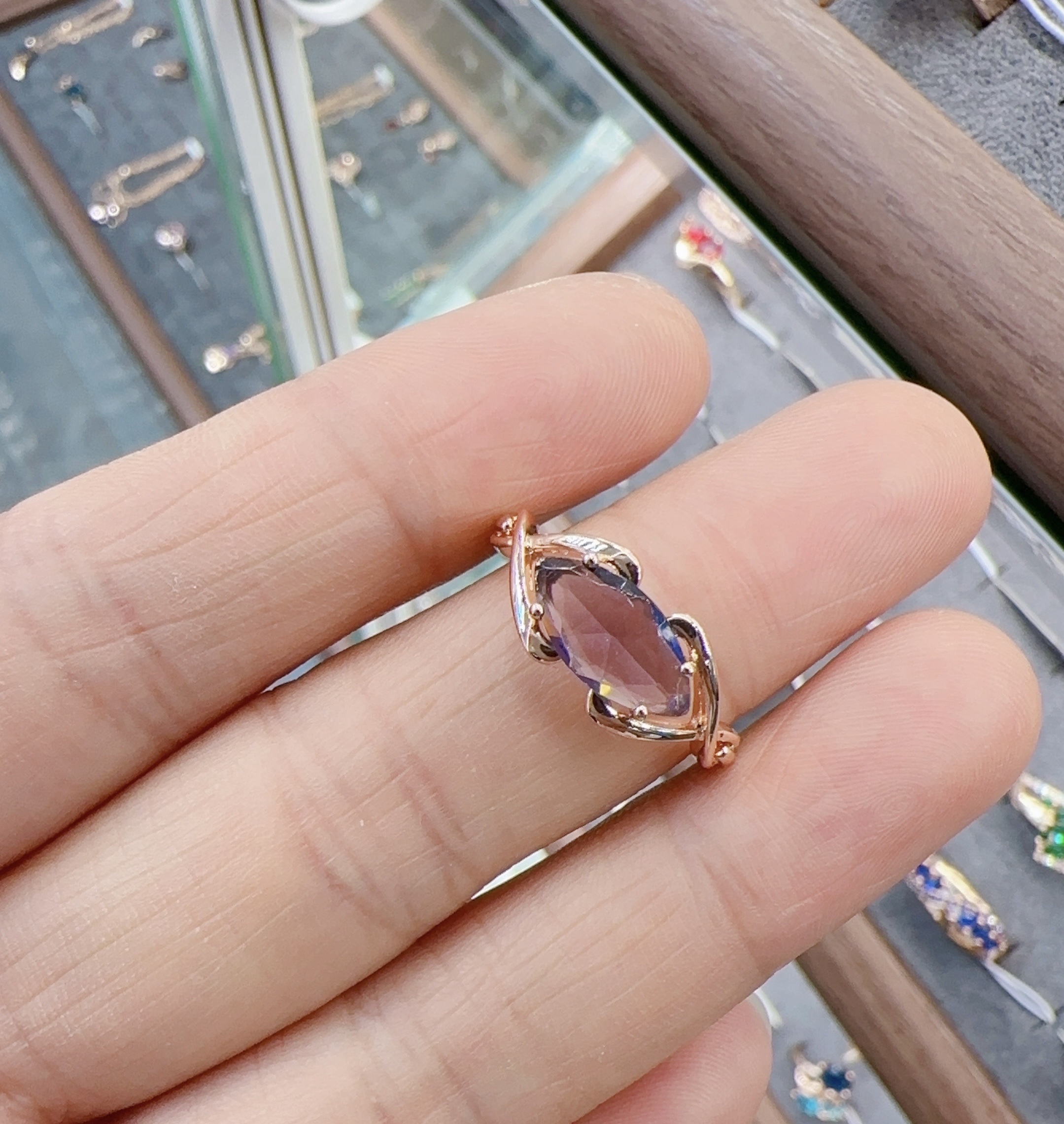 Gulkina European and American creative 585 rose gold jewelry, ins style accessories, simple Zircon women's ring wholesale Specification image