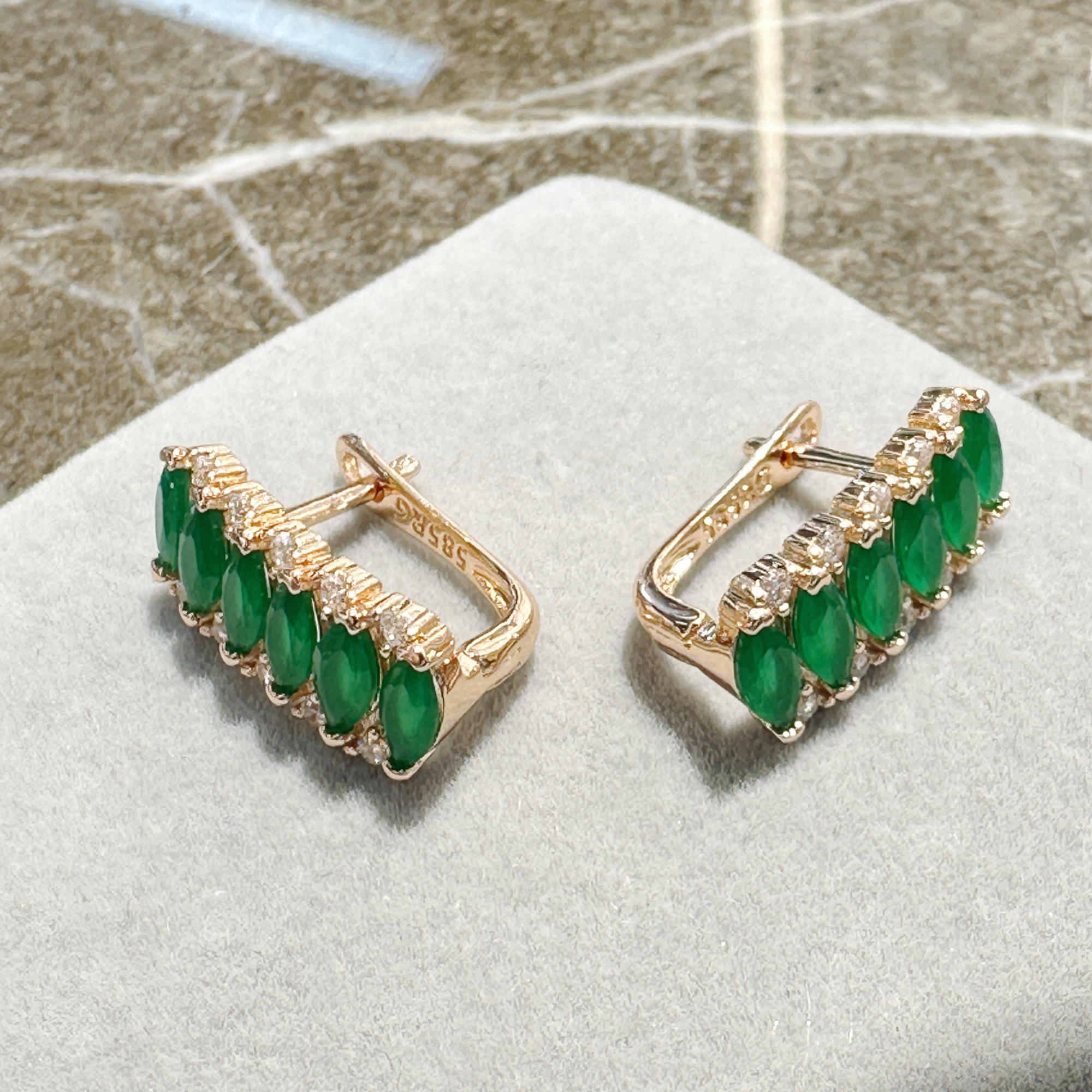 Gulkina585 True Gold color-preserving Jewelry Set, Jade Color earrings, Rings, necklaces, wish AliExpress foreign trade supply, Douyin and Kuaishou live-streamer accessories wholesale detail image 4