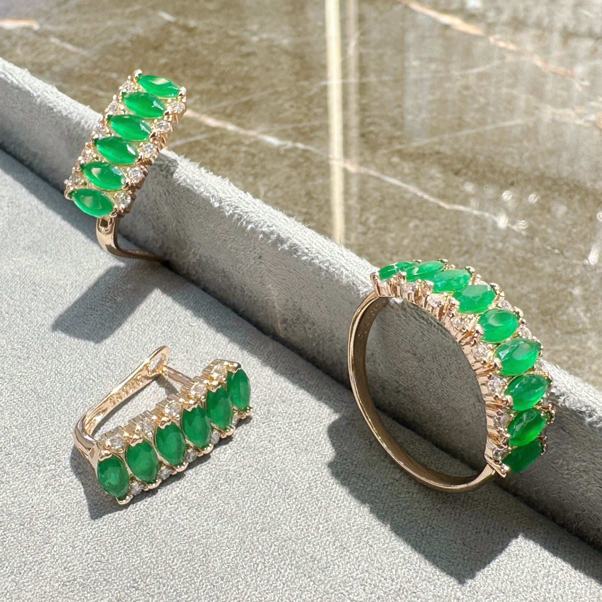 Gulkina585 True Gold color-preserving Jewelry Set, Jade Color earrings, Rings, necklaces, wish AliExpress foreign trade supply, Douyin and Kuaishou live-streamer accessories wholesale detail image 2