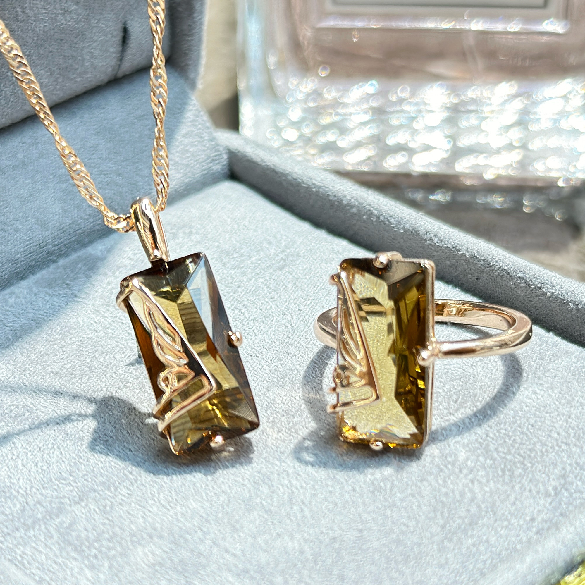 Gulkina585 Purple Gold Jewelry Set, Sudanese stone color earrings, necklace, Cross-border ring, Russian export accessories, cross-border e-commerce bestseller ring set, wish, AliExpress, Amazon supply