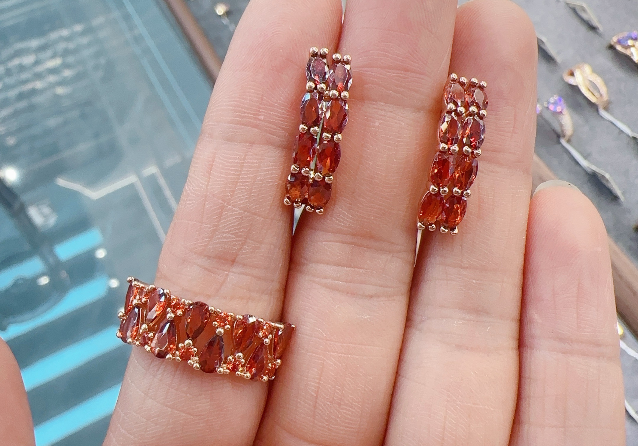 Gulkina Zircon jewelry set, Sudanese stone color earrings and rings, retro light luxury, European and American fashion micro-inset accessories, Xiaohongshu Douyin cross-border e-commerce bestsellers, export accessories wholesale, sample customization detail image 4