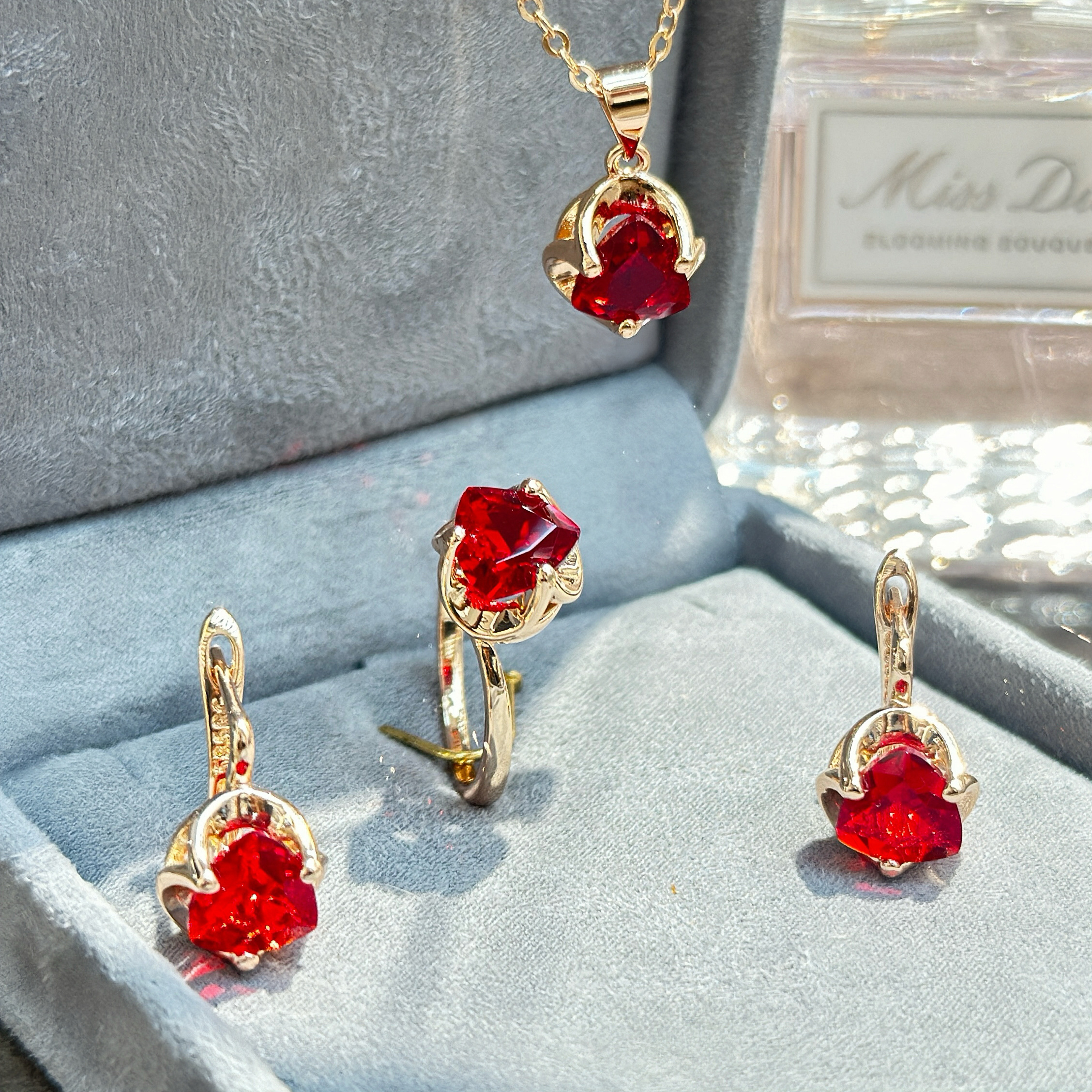 Gulkina585玫瑰金复古红宝石套装首饰跨境电商小红书抖音爆款饰品外贸直供来样定制欧美俄罗斯紫金饰品贸易出口