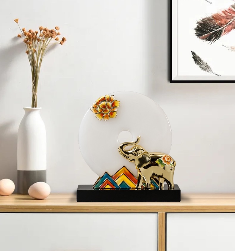 新中式珐琅彩玉石平安扣摆件家居轻奢饰品客厅玄关电视柜酒柜装饰M957