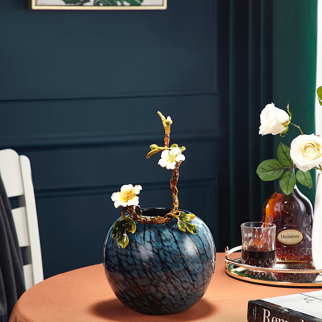 珐琅彩琉璃花瓶玄关桌面床头插花台式摆件美式复古风格客厅餐桌G-205