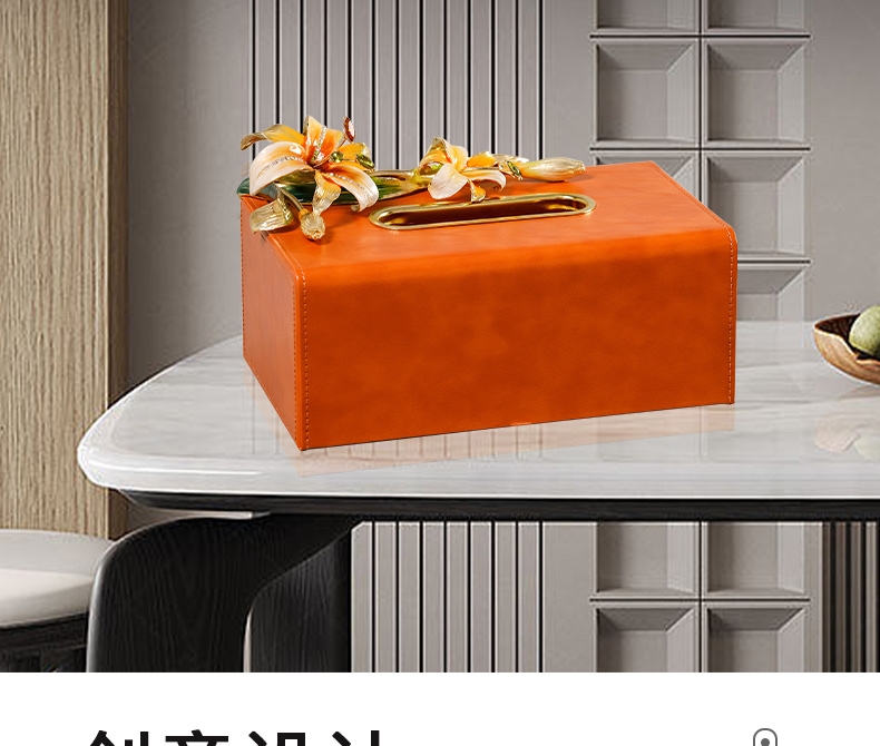 现代轻奢珐琅彩纸巾盒桌面茶几抽纸盒别墅样板间摆件高档面巾纸盒M1006详情图2