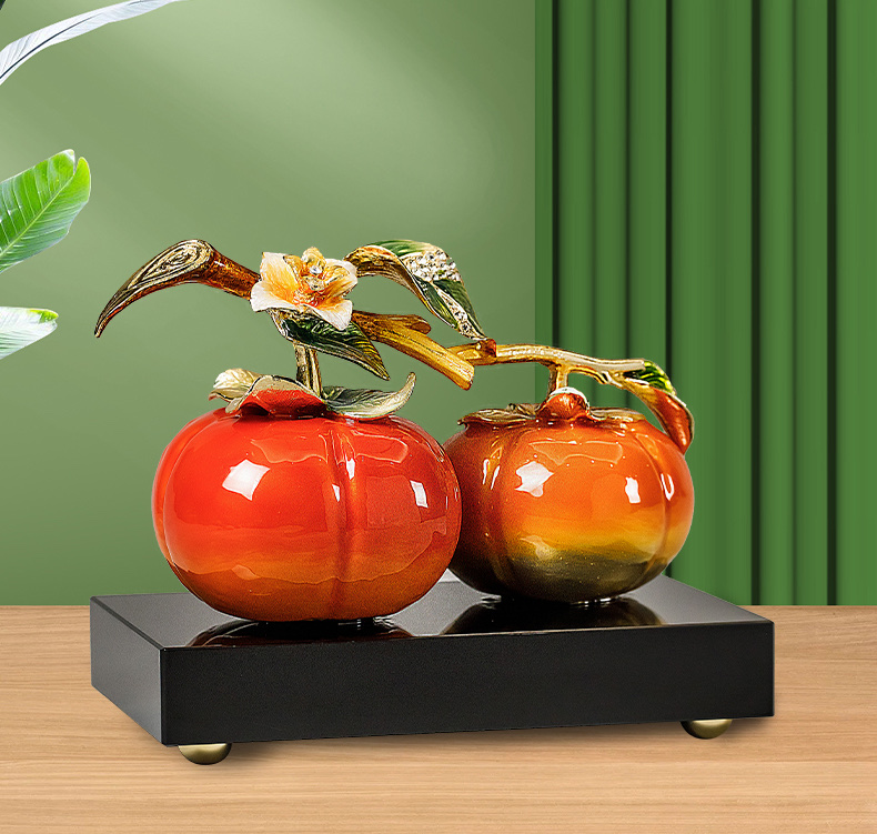 珐琅彩事事柿柿如意摆件新中式客厅酒柜装饰品搬新家送礼乔迁礼物