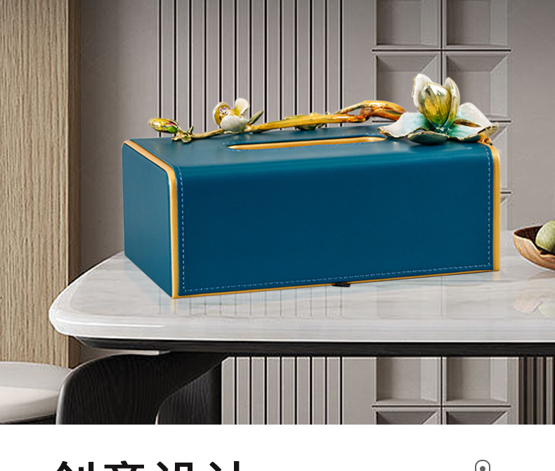 现代轻奢珐琅彩纸巾盒桌面茶几抽纸盒别墅样板间摆件高档面巾纸盒M1008详情图2