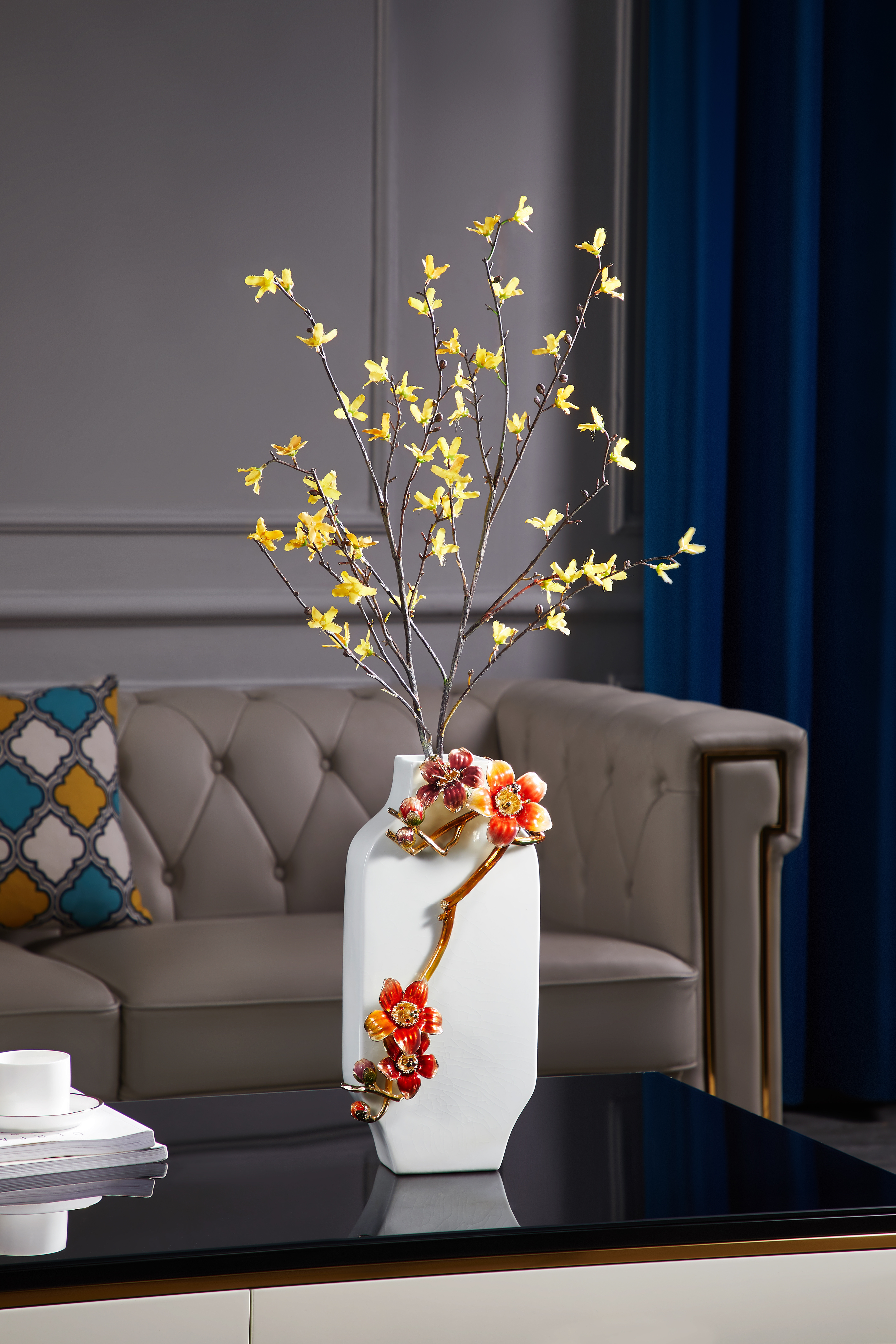 珐琅彩琉璃花瓶玄关桌面床头插花台式摆件美式复古风格客厅餐桌摆件M823详情图2