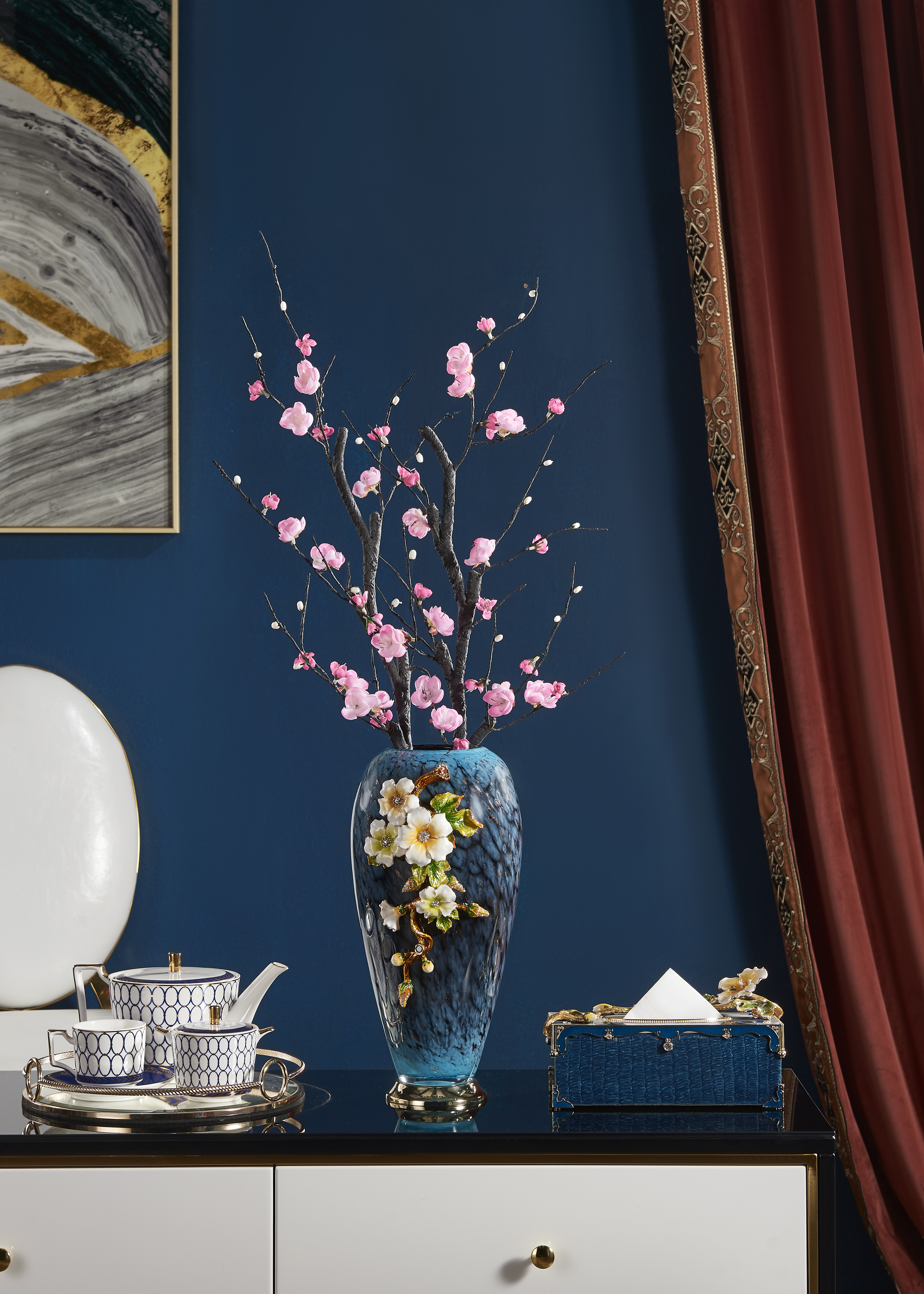 珐琅彩琉璃花瓶玄关桌面床头插花台式摆件美式复古风格客厅餐桌G-106详情图1