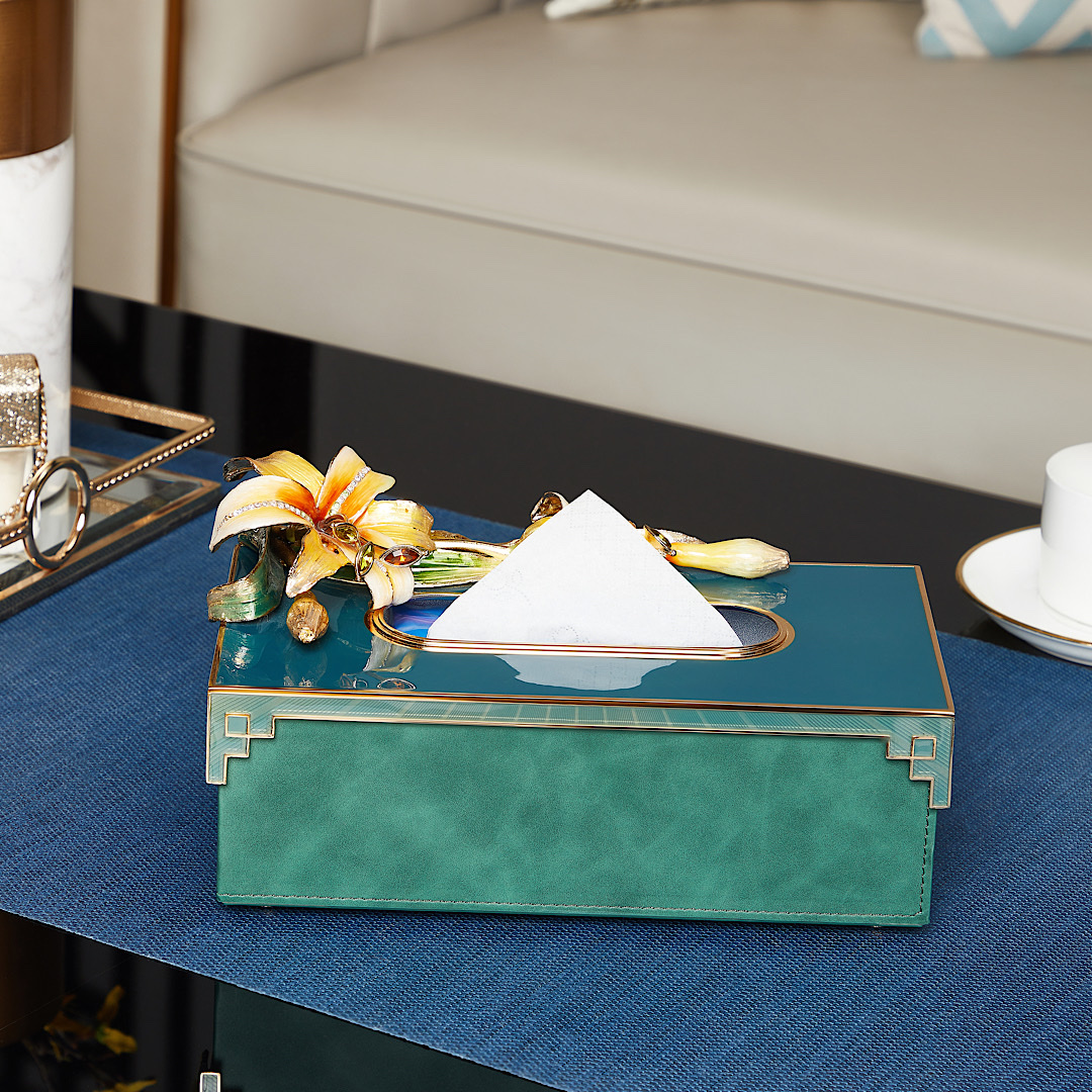 轻奢珐琅彩抽纸盒家用客厅桌面卫生纸巾盒新中式创意高端卷纸收纳M804A白底实物图