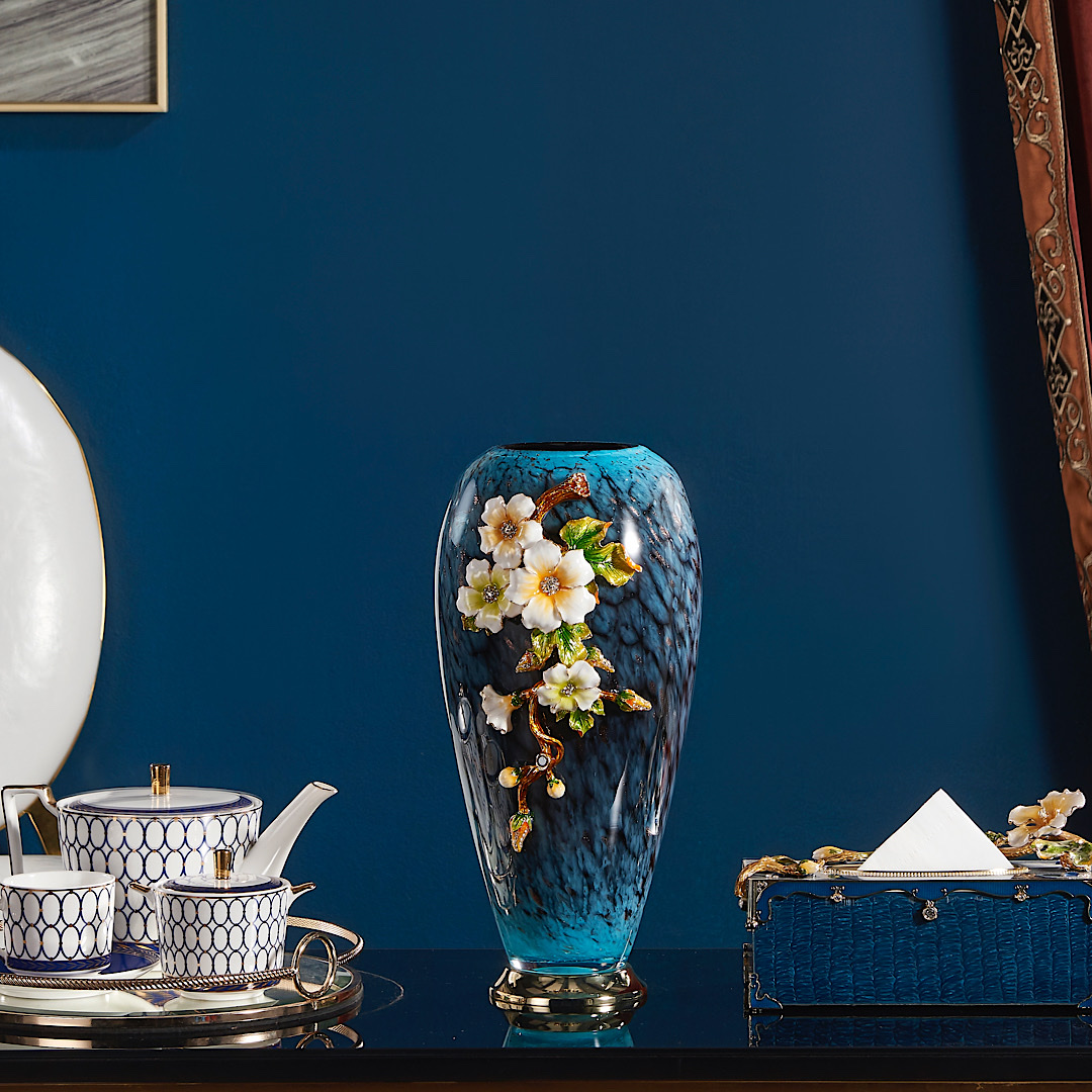 珐琅彩琉璃花瓶玄关桌面床头插花台式摆件美式复古风格客厅餐桌G-106产品图