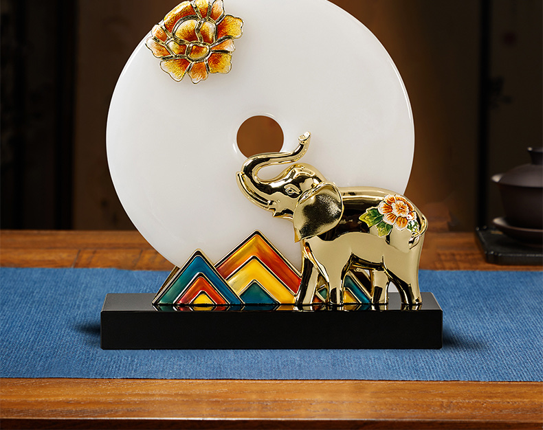 新中式珐琅彩玉石平安扣摆件家居轻奢饰品客厅玄关电视柜酒柜装饰M957详情图2